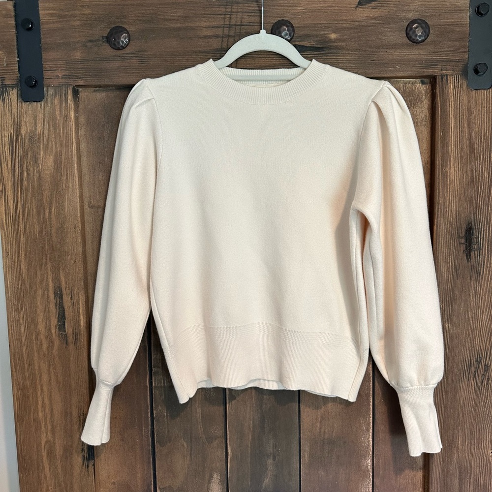 Cream Crew Neck Sweater with Textured Knit